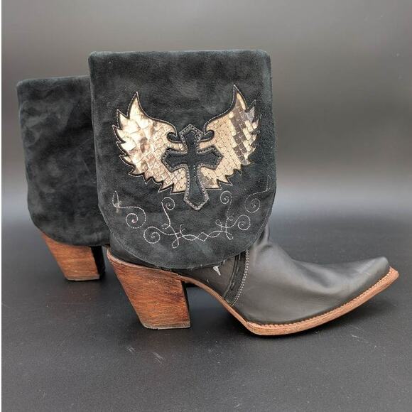 Corral Convertible Boots Womens 11 Black Calfskin Wing & Cross Booties Snip Toe - Picture 6 of 16